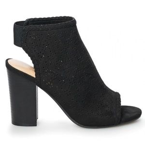 LC Lauren Conrad suede cut-out peep toe black boots women Size 8 1/2